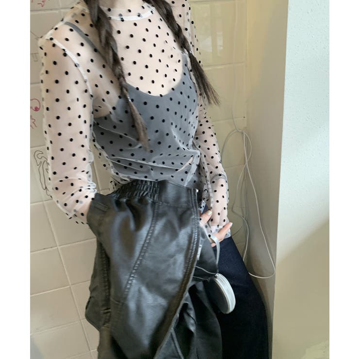 レディース ポルカドットチュールブラウス大人可愛い重ね着 薄手レイヤードインナー… | SUNSHINE CLOSET | 詳細画像4 