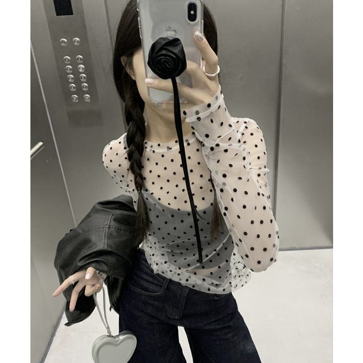 レディース ポルカドットチュールブラウス大人可愛い重ね着 薄手レイヤードインナー… | SUNSHINE CLOSET | 詳細画像5 