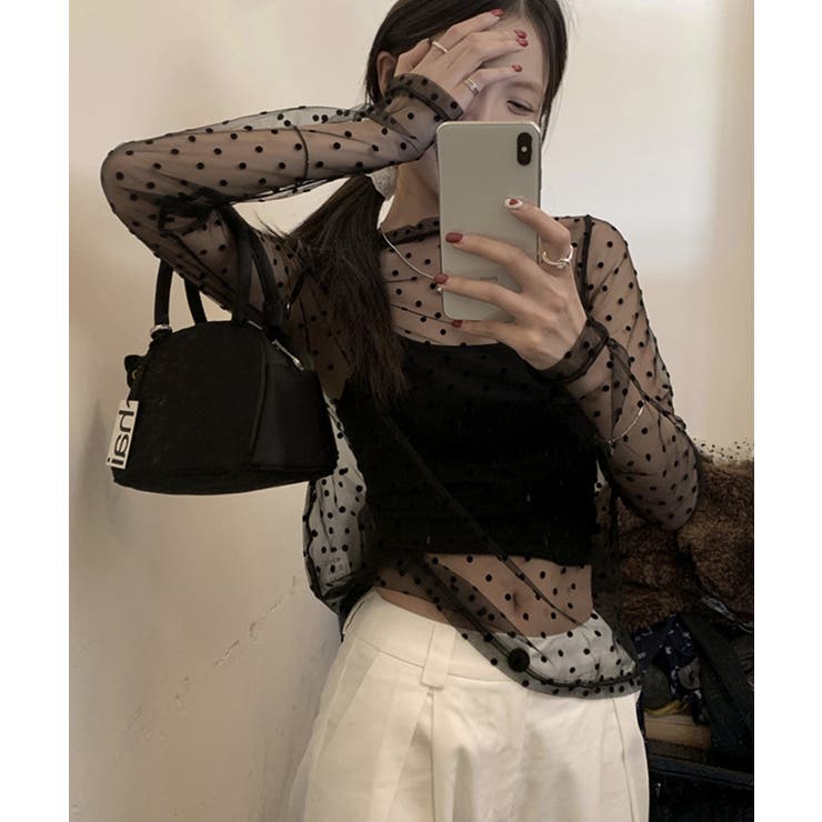 レディース ポルカドットチュールブラウス大人可愛い重ね着 薄手レイヤードインナー… | SUNSHINE CLOSET | 詳細画像6 