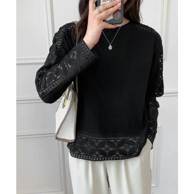 レディースレーストップス 透け感袖カットソーきれいめ 体型カバー | SUNSHINE CLOSET | 詳細画像12 