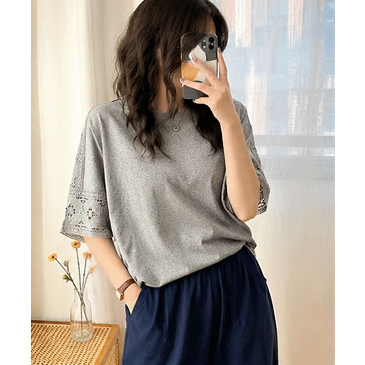 レディースレーストップス 透け感袖カットソーきれいめ 体型カバー | SUNSHINE CLOSET | 詳細画像16 