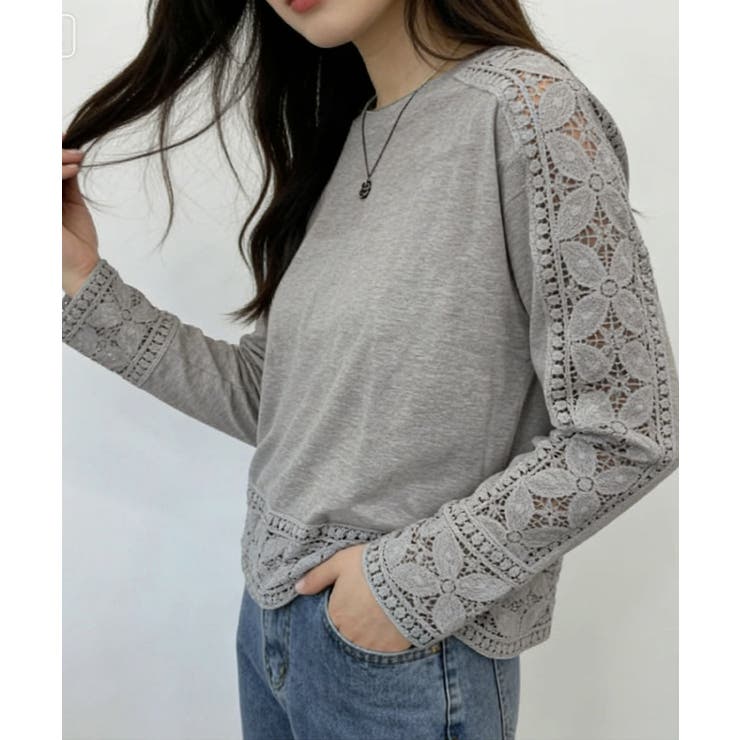 レディースレーストップス 透け感袖カットソーきれいめ 体型カバー | SUNSHINE CLOSET | 詳細画像19 