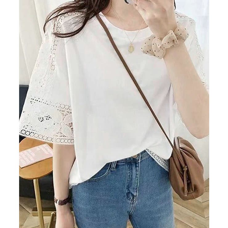 レディースレーストップス 透け感袖カットソーきれいめ 体型カバー | SUNSHINE CLOSET | 詳細画像2 