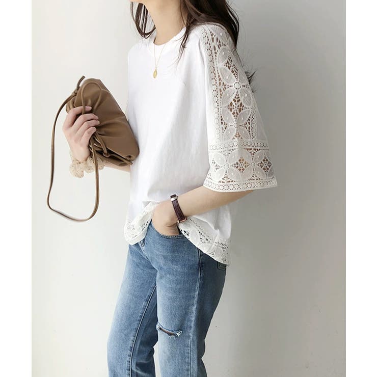レディースレーストップス 透け感袖カットソーきれいめ 体型カバー | SUNSHINE CLOSET | 詳細画像4 