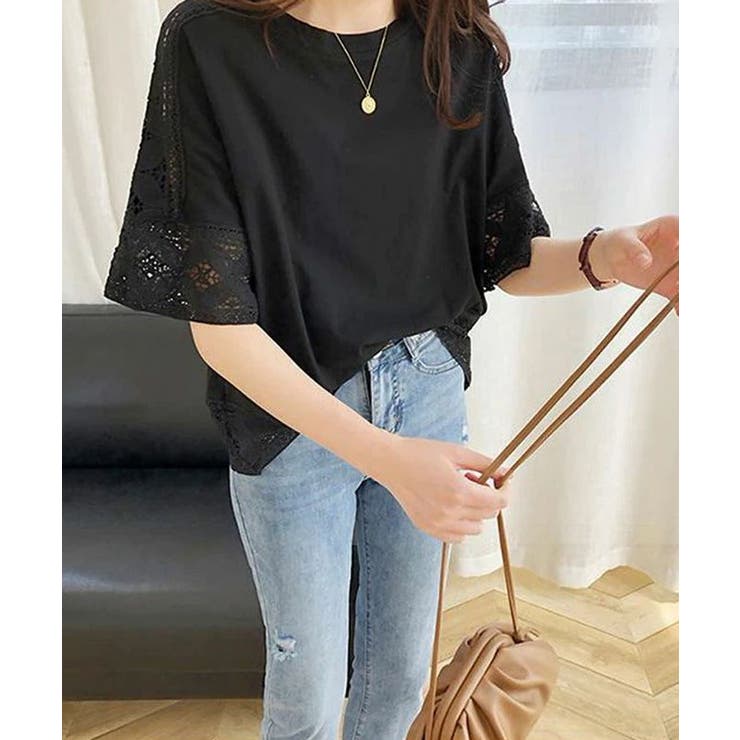 レディースレーストップス 透け感袖カットソーきれいめ 体型カバー | SUNSHINE CLOSET | 詳細画像9 