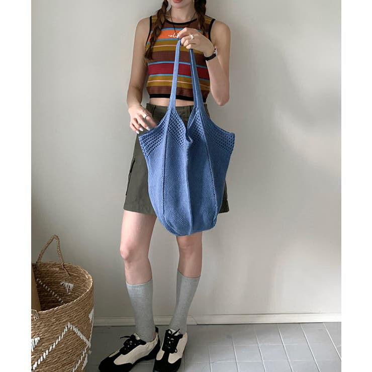 大きめナチュラルバッグ 透かし編みニット鞄 A4収納可 | SUNSHINE CLOSET | 詳細画像2 