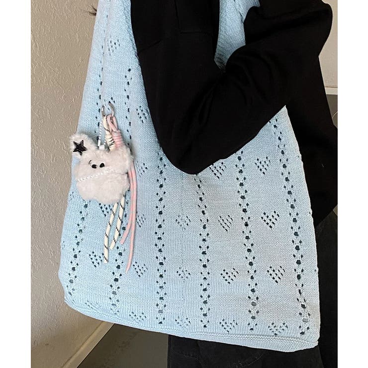 ハート柄クロシェ編みバッグ 大容量ワンショルダーニットバッグ大きめ 韓国風 | SUNSHINE CLOSET | 詳細画像12 