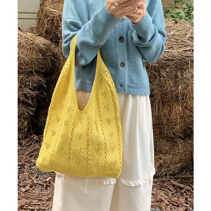 ハート柄クロシェ編みバッグ 大容量ワンショルダーニットバッグ大きめ 韓国風 | SUNSHINE CLOSET | 詳細画像14 