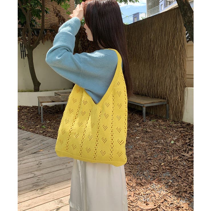ハート柄クロシェ編みバッグ 大容量ワンショルダーニットバッグ大きめ 韓国風 | SUNSHINE CLOSET | 詳細画像16 