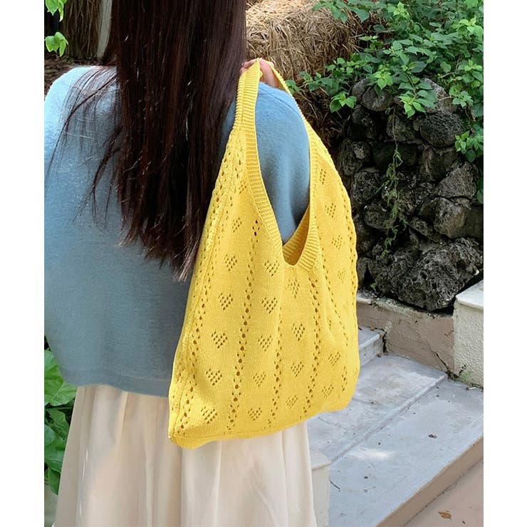 ハート柄クロシェ編みバッグ 大容量ワンショルダーニットバッグ大きめ 韓国風 | SUNSHINE CLOSET | 詳細画像17 