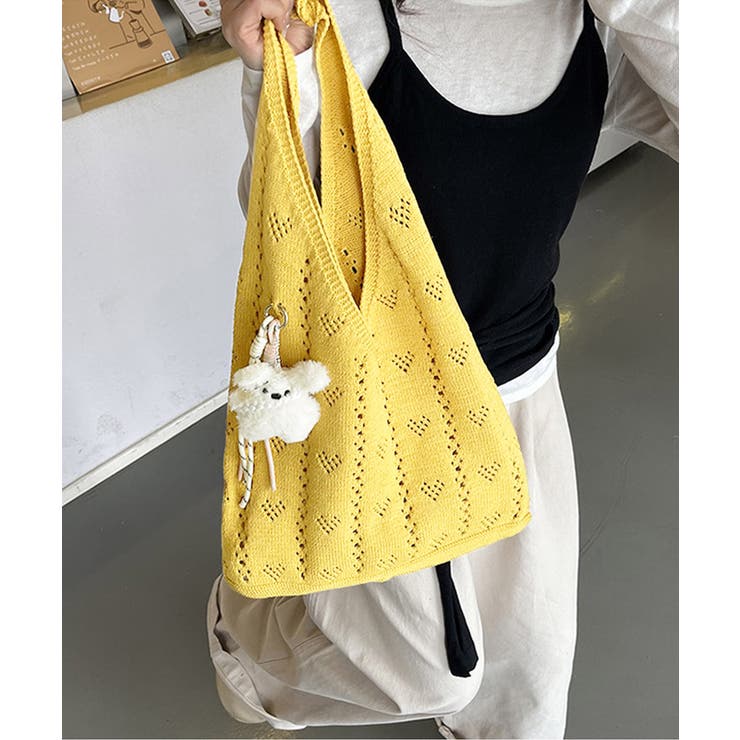 ハート柄クロシェ編みバッグ 大容量ワンショルダーニットバッグ大きめ 韓国風 | SUNSHINE CLOSET | 詳細画像18 