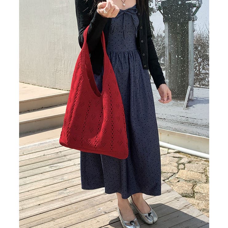 ハート柄クロシェ編みバッグ 大容量ワンショルダーニットバッグ大きめ 韓国風 | SUNSHINE CLOSET | 詳細画像2 