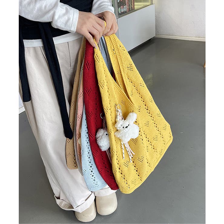 ハート柄クロシェ編みバッグ 大容量ワンショルダーニットバッグ大きめ 韓国風 | SUNSHINE CLOSET | 詳細画像21 