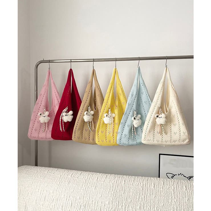 ハート柄クロシェ編みバッグ 大容量ワンショルダーニットバッグ大きめ 韓国風 | SUNSHINE CLOSET | 詳細画像22 