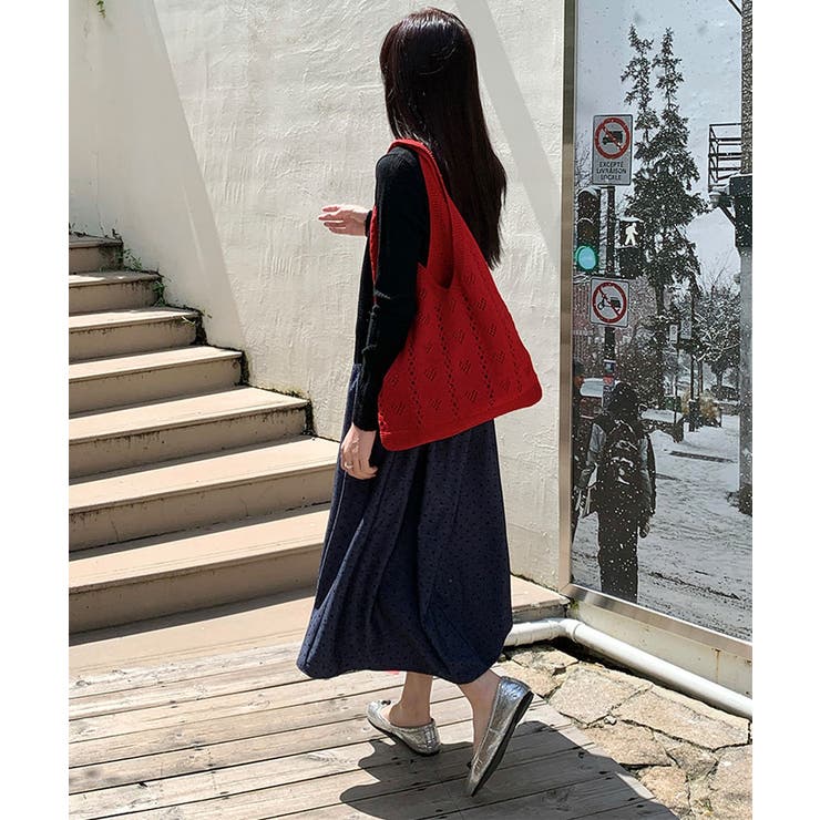 ハート柄クロシェ編みバッグ 大容量ワンショルダーニットバッグ大きめ 韓国風 | SUNSHINE CLOSET | 詳細画像4 