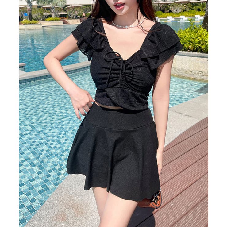 ドローストリングトップスフリル袖 チラ見え防止インナーパンツ付きフレアスカート … | SUNSHINE CLOSET | 詳細画像1 