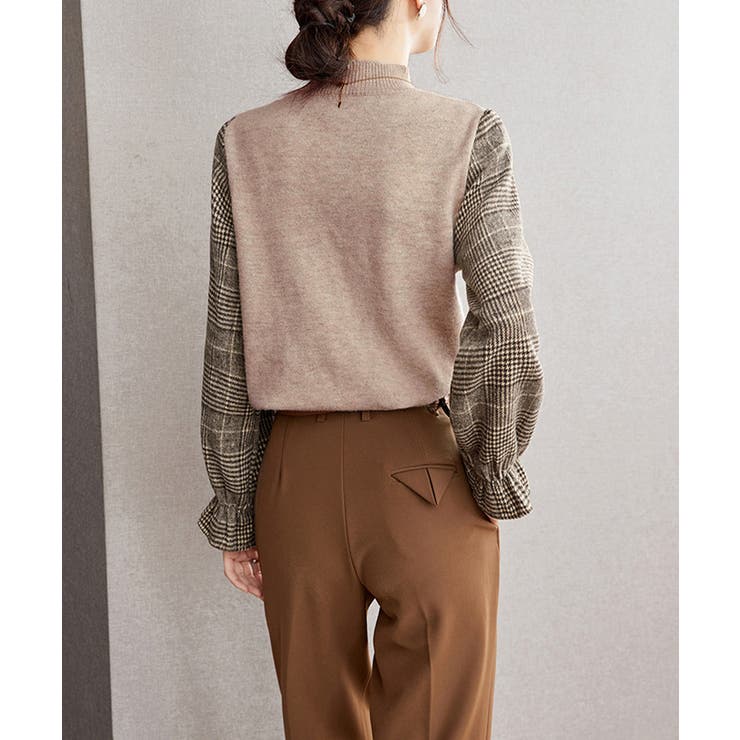チェック柄ドッキングニットレディース秋服[品番：AGCW0007195