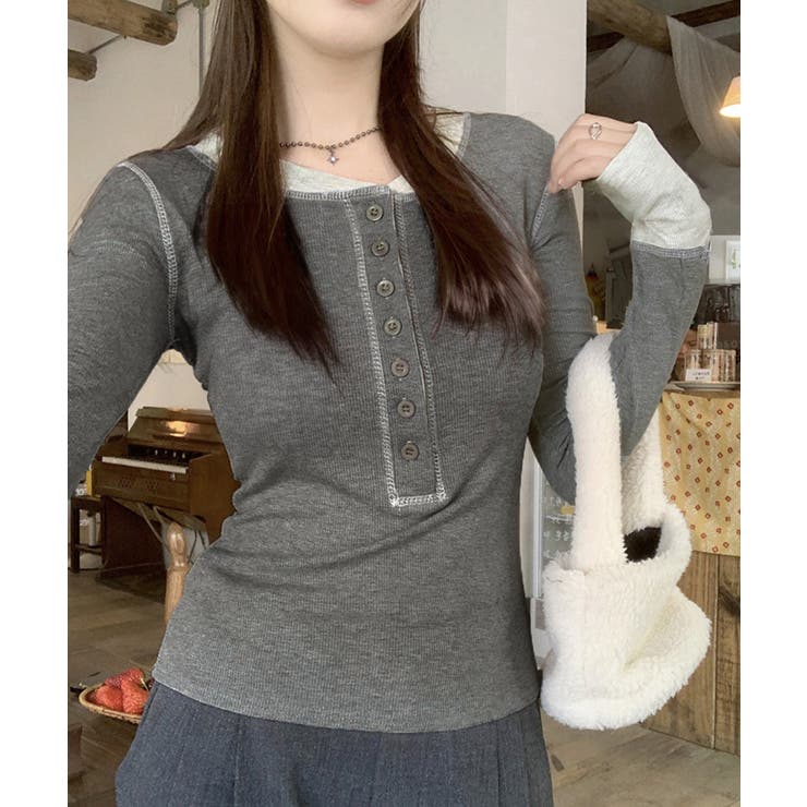 配色ヘンリーシャツハーフボタンカットソー | SUNSHINE CLOSET | 詳細画像2 