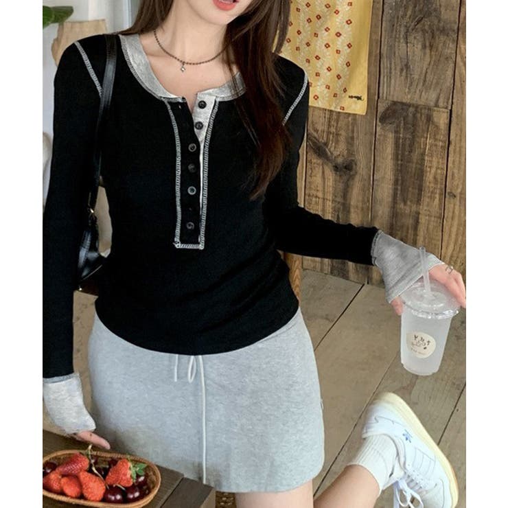 配色ヘンリーシャツハーフボタンカットソー | SUNSHINE CLOSET | 詳細画像5 