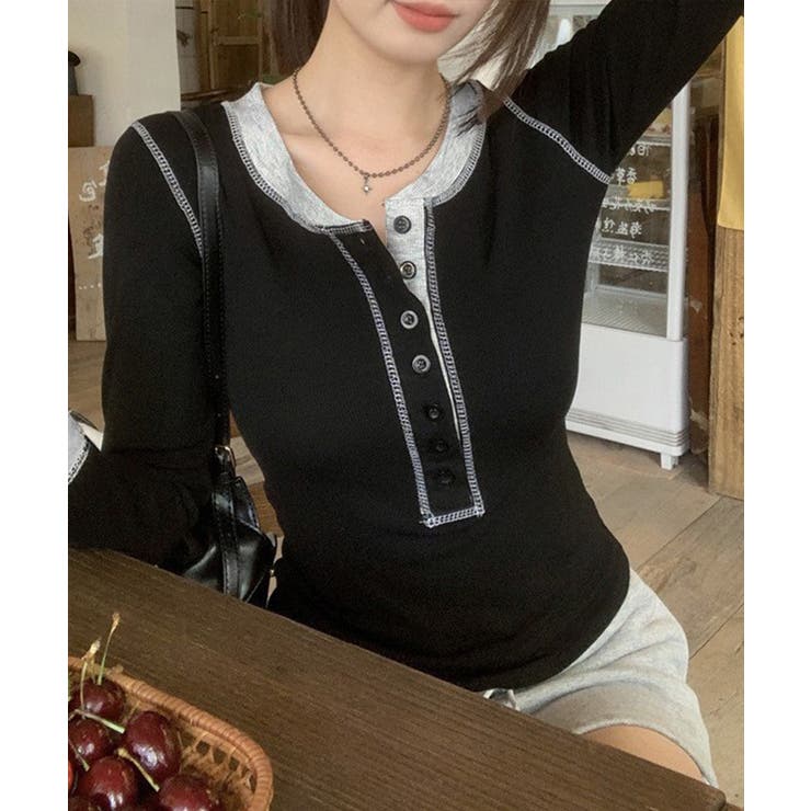 配色ヘンリーシャツハーフボタンカットソー | SUNSHINE CLOSET | 詳細画像8 