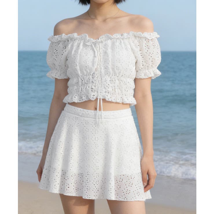 フリルレース水着オフショルダー チラ見え防止インナーパンツ付きスカート 着やせ露… | SUNSHINE CLOSET | 詳細画像12 