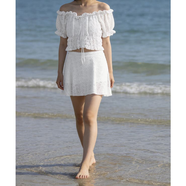 フリルレース水着オフショルダー チラ見え防止インナーパンツ付きスカート 着やせ露… | SUNSHINE CLOSET | 詳細画像14 