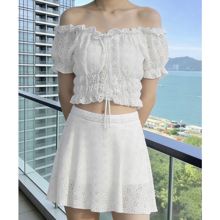 フリルレース水着オフショルダー チラ見え防止インナーパンツ付きスカート 着やせ露… | SUNSHINE CLOSET | 詳細画像2 