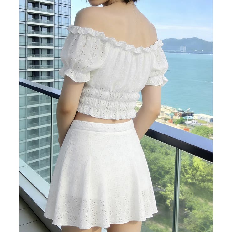 フリルレース水着オフショルダー チラ見え防止インナーパンツ付きスカート 着やせ露… | SUNSHINE CLOSET | 詳細画像5 