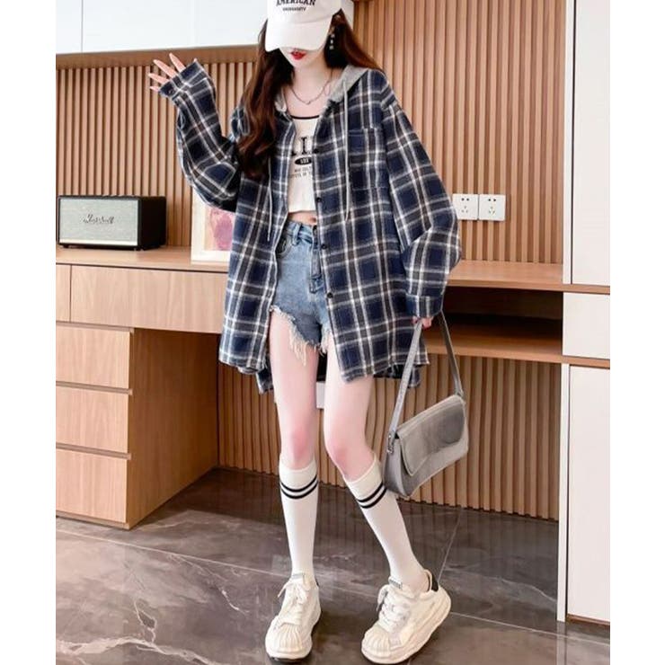 チェック柄フーデッドシャツレディース秋冬 | SUNSHINE CLOSET | 詳細画像11 