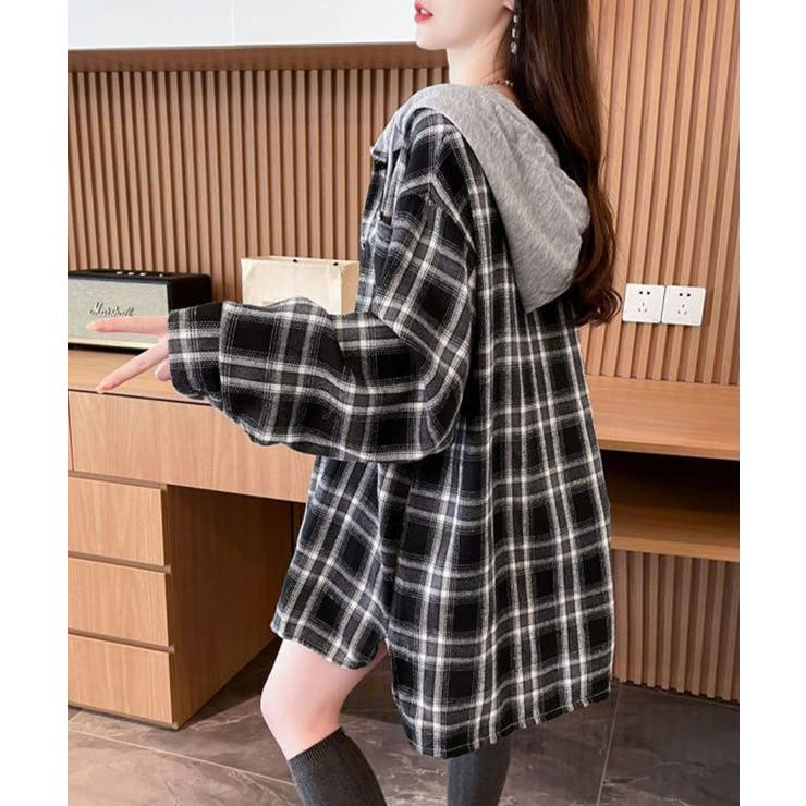 チェック柄フーデッドシャツレディース秋冬 | SUNSHINE CLOSET | 詳細画像16 