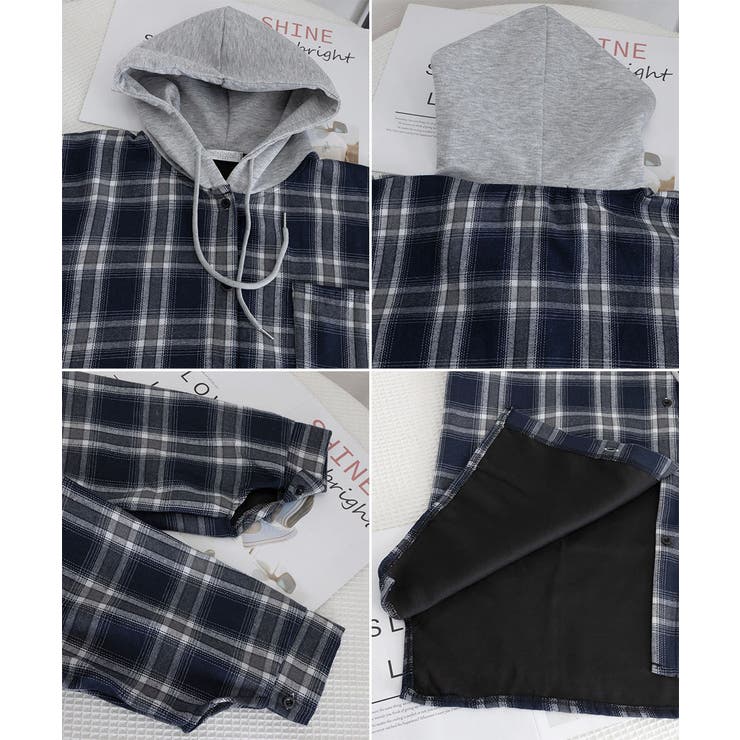 チェック柄フーデッドシャツレディース秋冬 | SUNSHINE CLOSET | 詳細画像25 