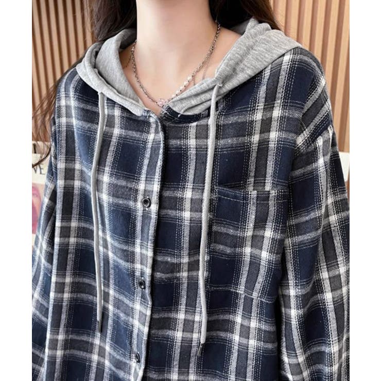 チェック柄フーデッドシャツレディース秋冬 | SUNSHINE CLOSET | 詳細画像4 