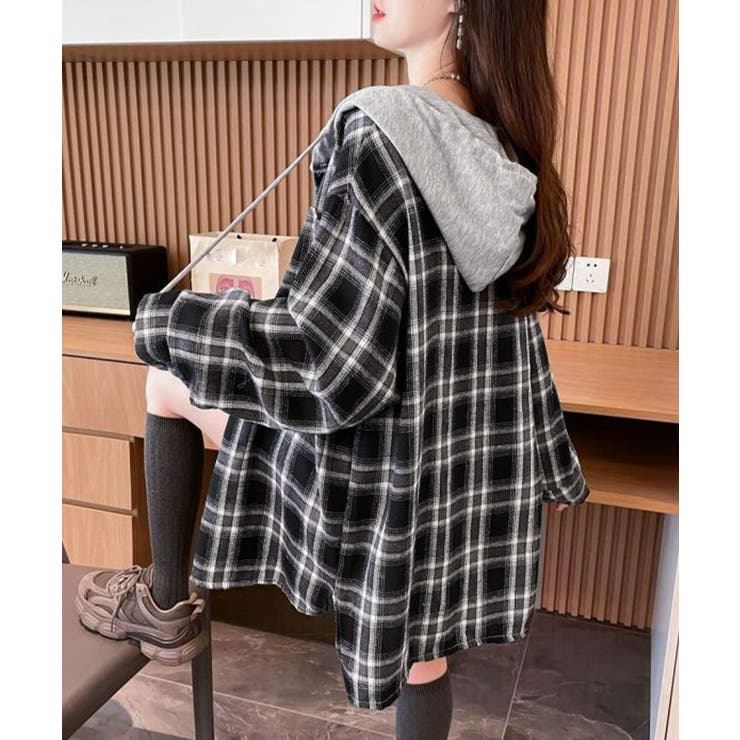 チェック柄フーデッドシャツレディース秋冬 | SUNSHINE CLOSET | 詳細画像8 