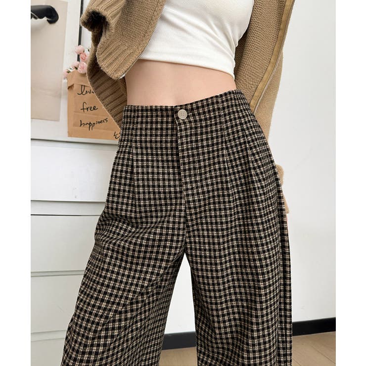 チェック柄ワイドパンツハイウエスト 秋冬 | SUNSHINE CLOSET | 詳細画像1 