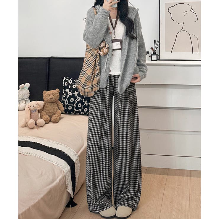 チェック柄ワイドパンツハイウエスト 秋冬 | SUNSHINE CLOSET | 詳細画像7 