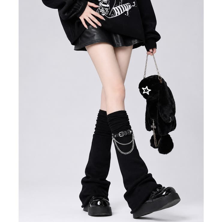 地雷系ベルトチェーンレッグウォーマー サブカル風ルーズソックス Y2Kレッグカバ… | SUNSHINE CLOSET | 詳細画像2 