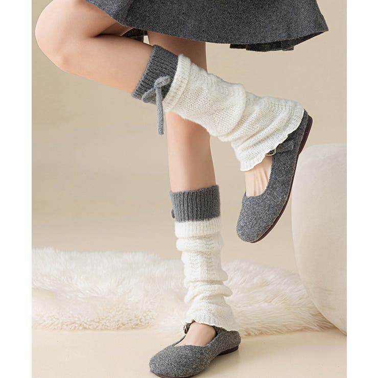 配色デザインルーズレッグカバー 大人可愛いガーリー防寒あったか秋冬靴下バレエコア… | SUNSHINE CLOSET | 詳細画像9 