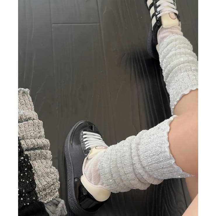 ラメスパンコール入りロングウォーマー おしゃれリブニットロングソックス靴下 切替… | SUNSHINE CLOSET | 詳細画像12 