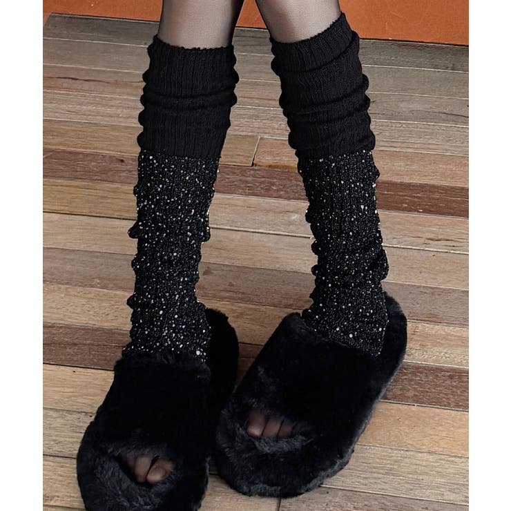 ラメスパンコール入りロングウォーマー おしゃれリブニットロングソックス靴下 切替… | SUNSHINE CLOSET | 詳細画像5 