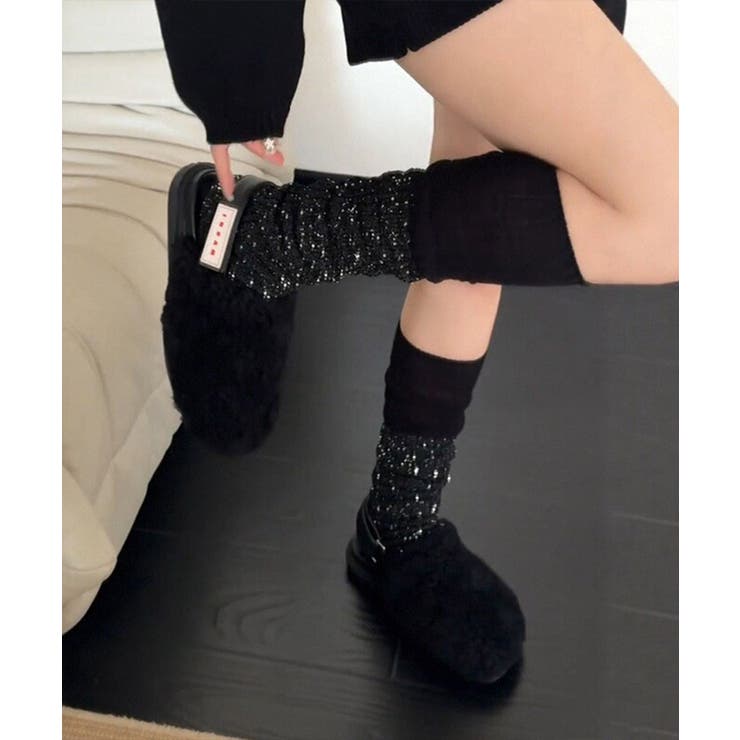ラメスパンコール入りロングウォーマー おしゃれリブニットロングソックス靴下 切替… | SUNSHINE CLOSET | 詳細画像7 