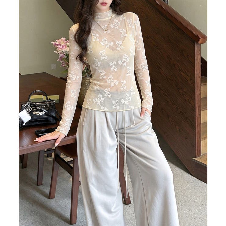 透け感 可愛いレース風カットソー レディース大人ガーリー韓国風フェミニンレイヤー… | SUNSHINE CLOSET | 詳細画像15 