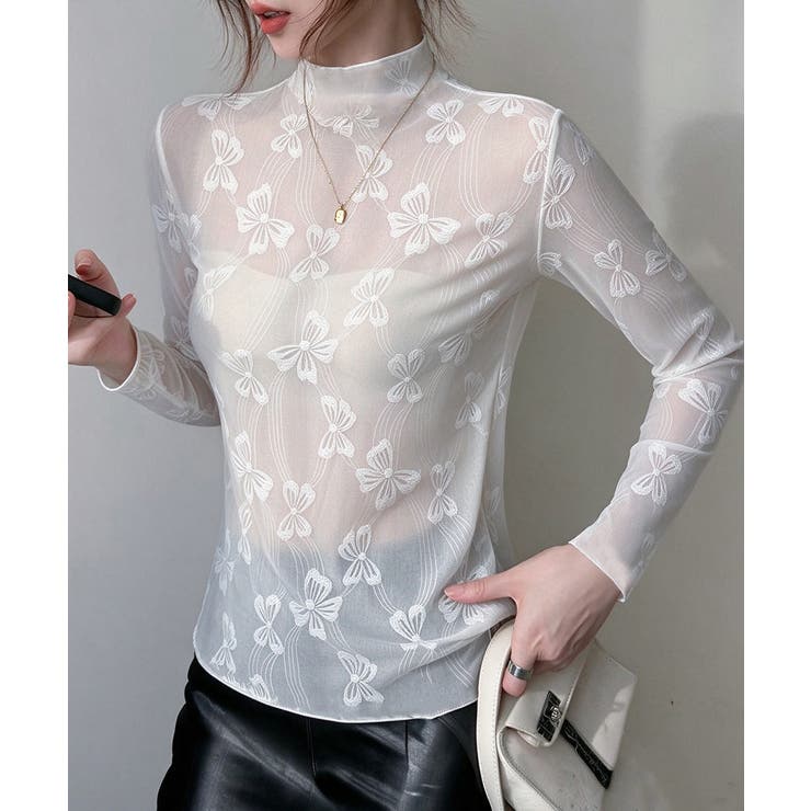 透け感 可愛いレース風カットソー レディース大人ガーリー韓国風フェミニンレイヤー… | SUNSHINE CLOSET | 詳細画像4 