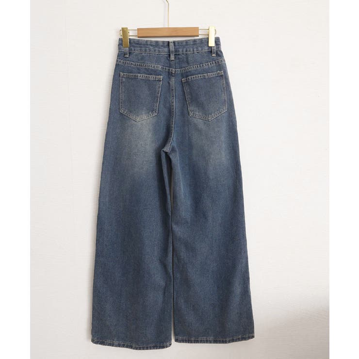 タック入りストレートデニム ハイウエストワイドパンツ韓国風 体型カバージーンズ | SUNSHINE CLOSET | 詳細画像23 