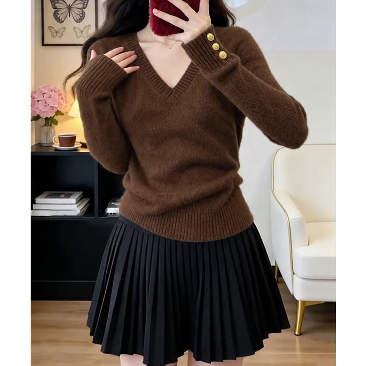 上品 細身柔らかセーター 袖口ゴールド釦 | SUNSHINE CLOSET | 詳細画像15 