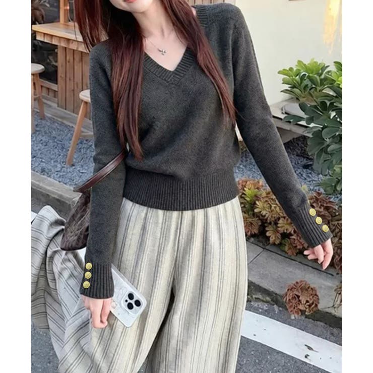 上品 細身柔らかセーター 袖口ゴールド釦 | SUNSHINE CLOSET | 詳細画像4 