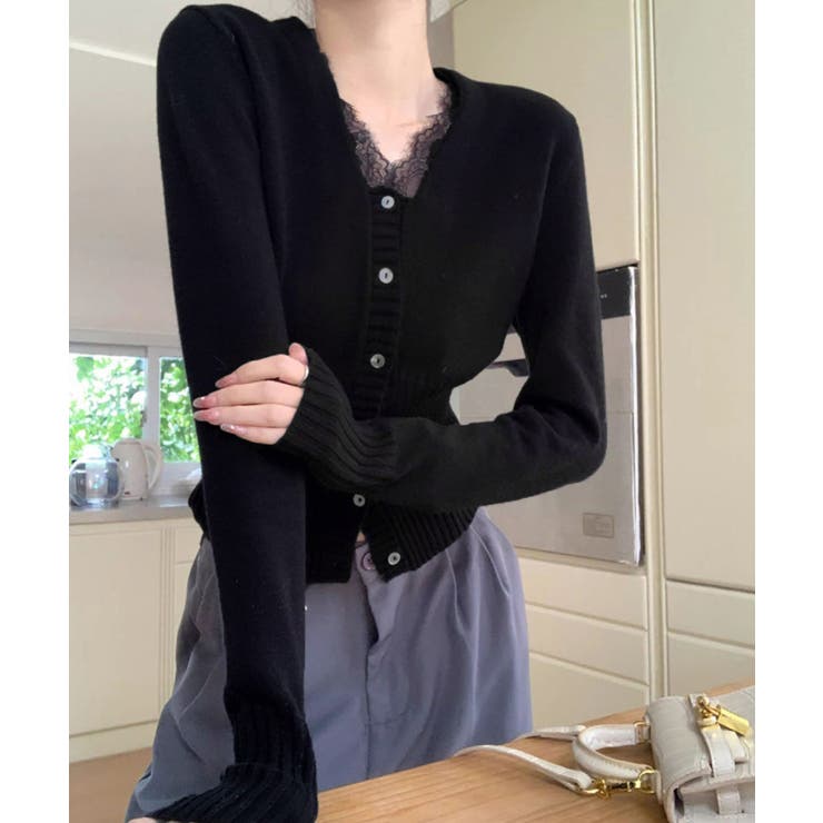レディース上品ウエストシェイプ長袖トップス 前開きニットセーターコンパクト丈大人… | SUNSHINE CLOSET | 詳細画像1 