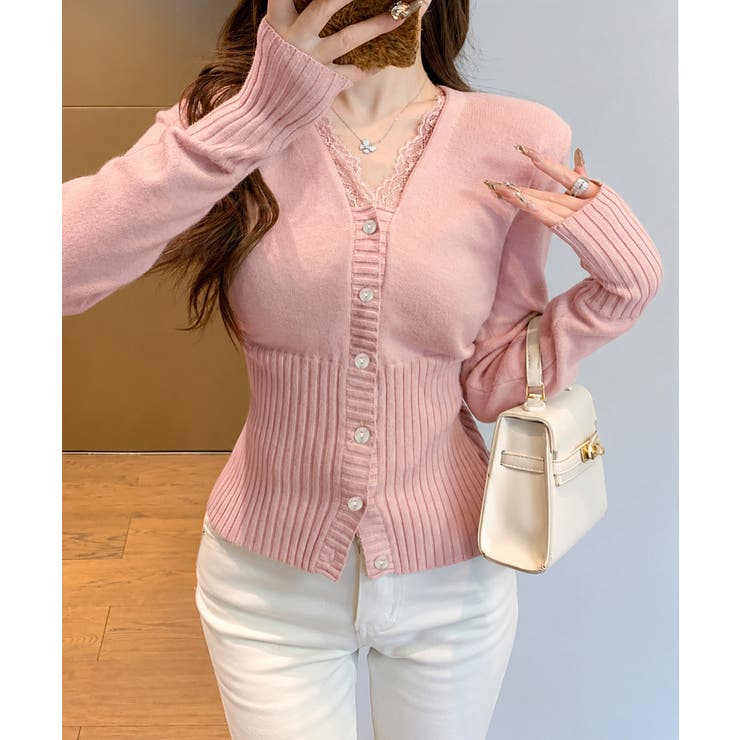 レディース上品ウエストシェイプ長袖トップス 前開きニットセーターコンパクト丈大人… | SUNSHINE CLOSET | 詳細画像14 