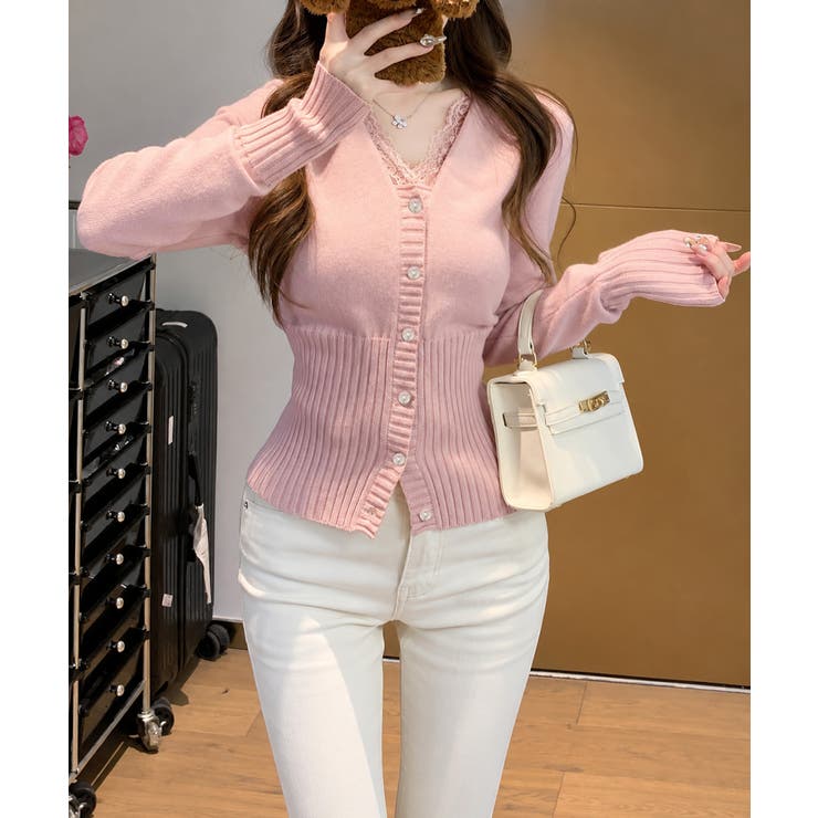 レディース上品ウエストシェイプ長袖トップス 前開きニットセーターコンパクト丈大人… | SUNSHINE CLOSET | 詳細画像15 