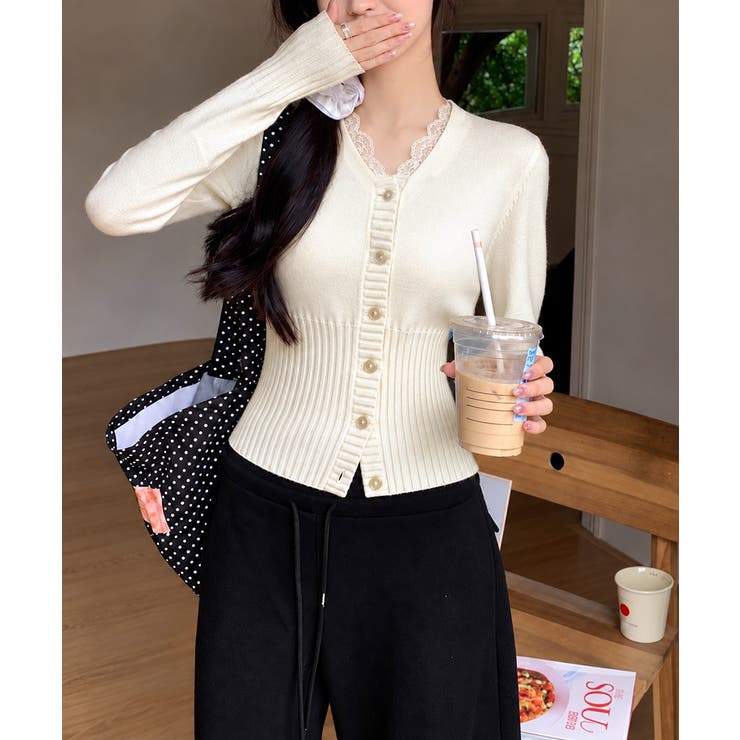 レディース上品ウエストシェイプ長袖トップス 前開きニットセーターコンパクト丈大人… | SUNSHINE CLOSET | 詳細画像4 