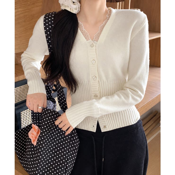 レディース上品ウエストシェイプ長袖トップス 前開きニットセーターコンパクト丈大人… | SUNSHINE CLOSET | 詳細画像5 
